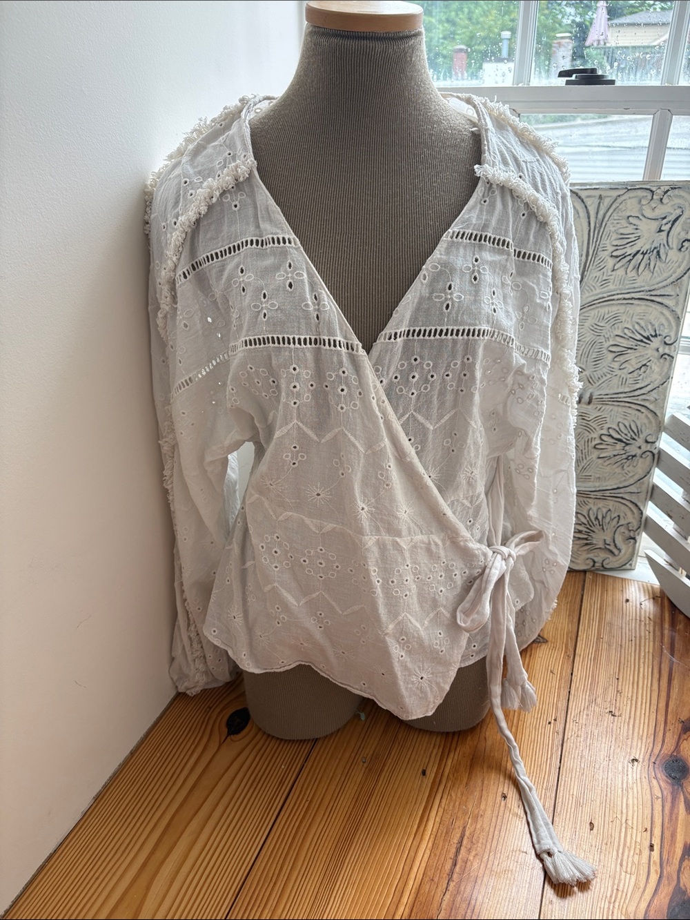Women's Zara White Eyelet Wrap Blouse